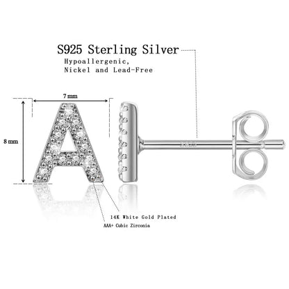 Boucles d’Oreilles en Argent Sterling 925 avec Zircons – Élégance Personnalisée avec Lettres – Bijoux Tendance pour Femmes