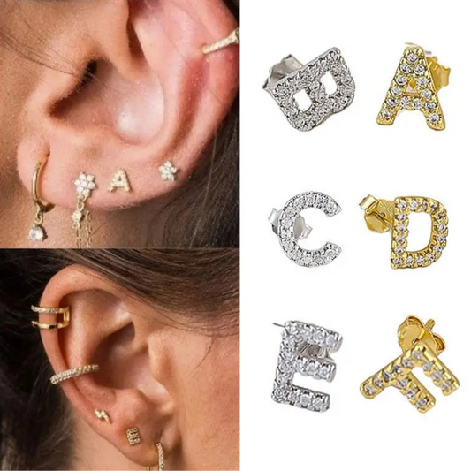 Boucles d’Oreilles en Argent Sterling 925 avec Zircons – Élégance Personnalisée avec Lettres – Bijoux Tendance pour Femmes