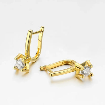 Boucles d'oreilles pendantes en moissanite 5mm - Argent 925 et or 18K