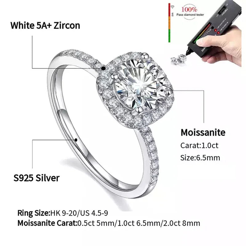 Bague en Argent Sterling 925 avec Moissanite Éclatante pour Femme - Options de 1CT, 2CT, 3CT - Bijoux de Mariage Élégants