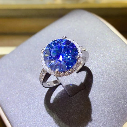 Bague de Luxe en Moissanite Bleue et Argent Sterling 925 - Éclat Rond de Diamant de Laboratoire, Bijou Élégant Certifié pour Femmes