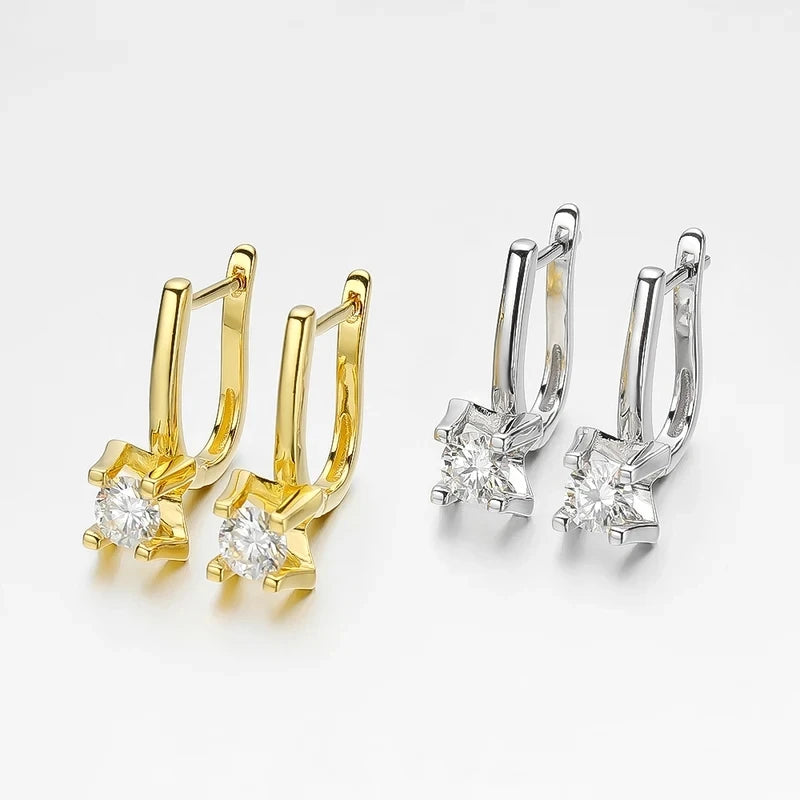 Boucles d'oreilles pendantes en moissanite 5mm - Argent 925 et or 18K