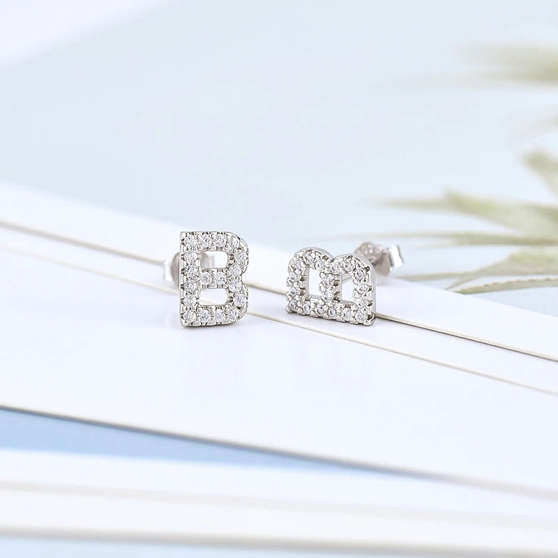 Boucles d’Oreilles en Argent Sterling 925 avec Zircons – Élégance Personnalisée avec Lettres – Bijoux Tendance pour Femmes