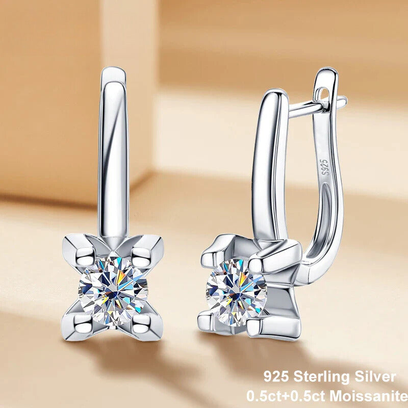 Boucles d'oreilles pendantes en moissanite 5mm - Argent 925 et or 18K