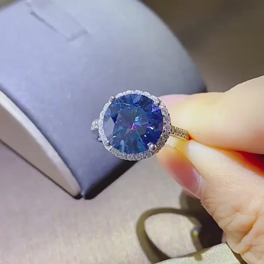 Bague de Luxe en Moissanite Bleue et Argent Sterling 925 - Éclat Rond de Diamant de Laboratoire, Bijou Élégant Certifié pour Femmes